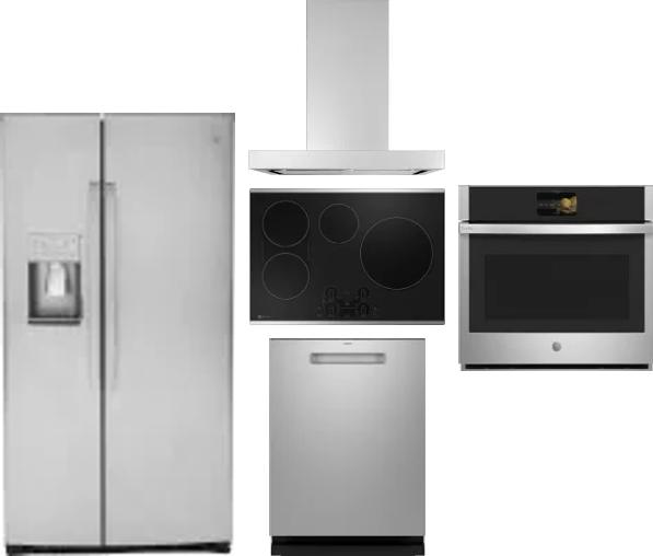 5 Piece Package Includes Refrigerator, Cooktop, Wall Oven, Hood And Dishwasher